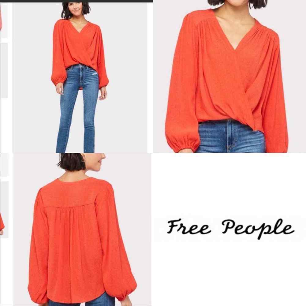 Free People Long Sleeve v neck We the people Boho Pink Coral Wrap Blouse XS